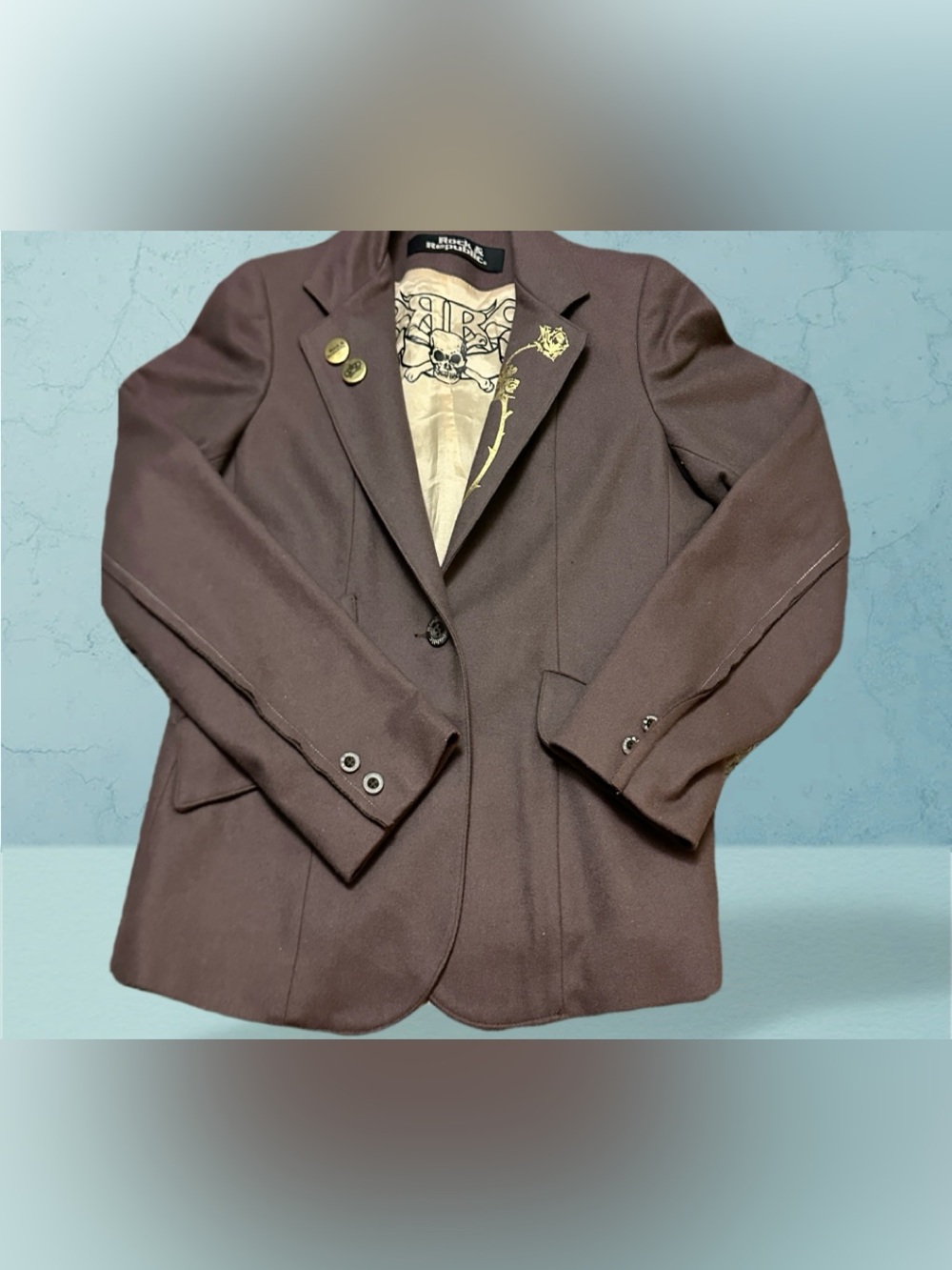 Rock & Republic Women's Chocolate Brown Blazer with Gold Accents XL (Girls)